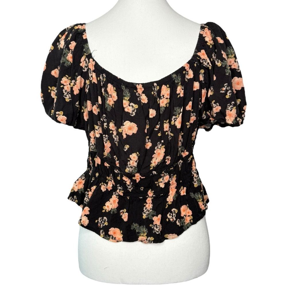 ▪️|EUC| SO Floral Peplum Puff Sleeve Square Neck Crop Top - Picture 3 of 6